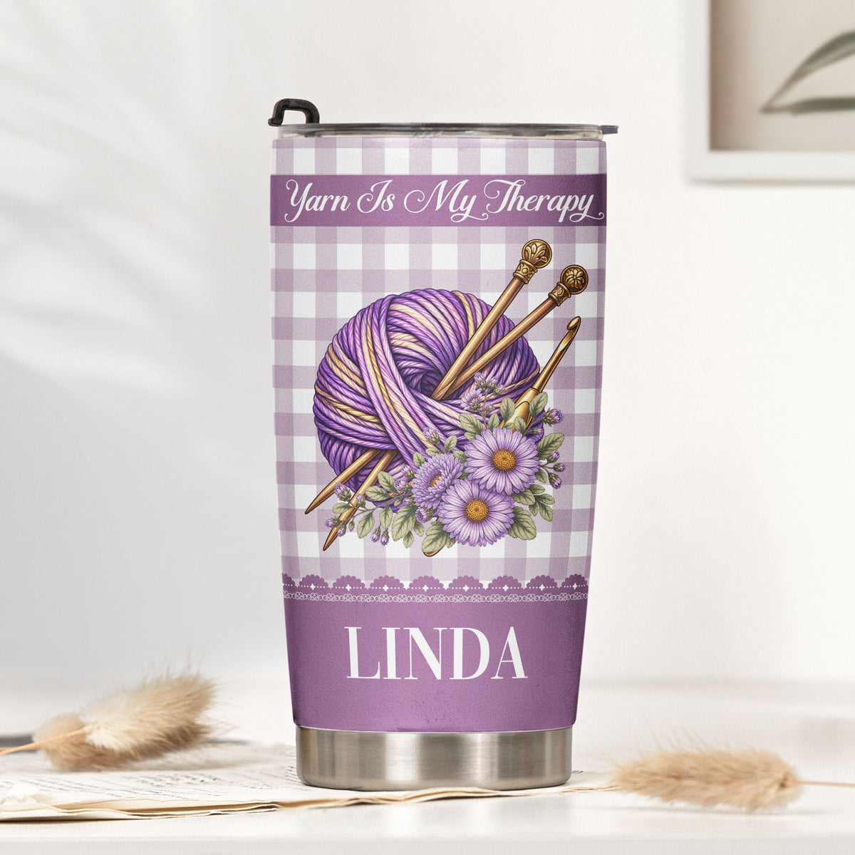 Yarnaholic, Custom Birth Flower & Name - Gift For Yarn Lover, Knitting Lover, Crochet Lover - Personalized Tumbler