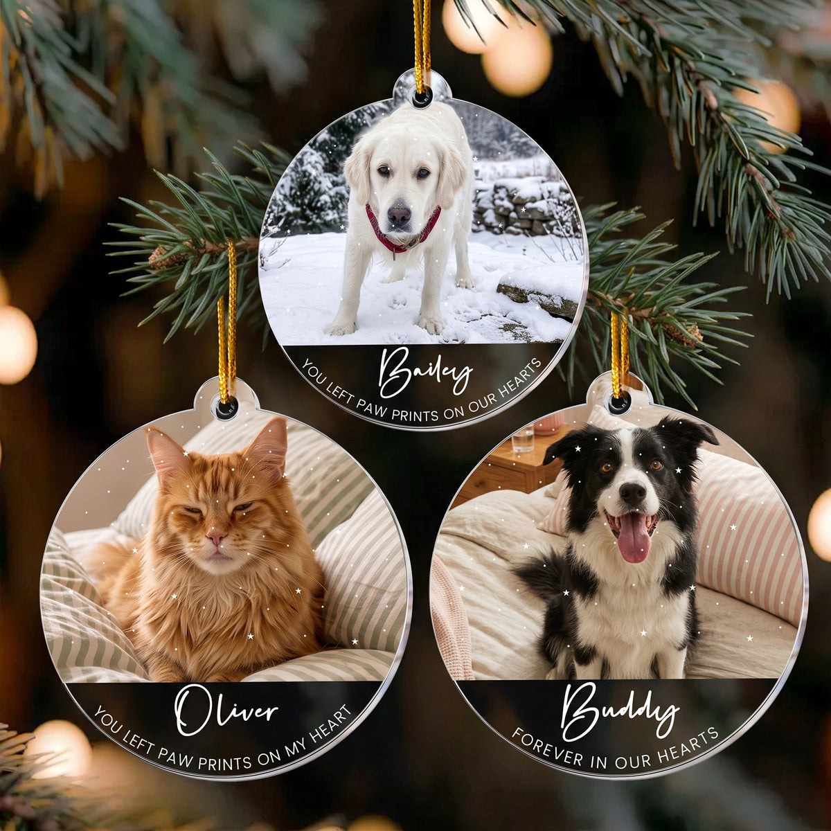 You Left Paw Prints On Our Hearts Custom Photo Pet Loss Christmas Gifts - Personalized Ornament
