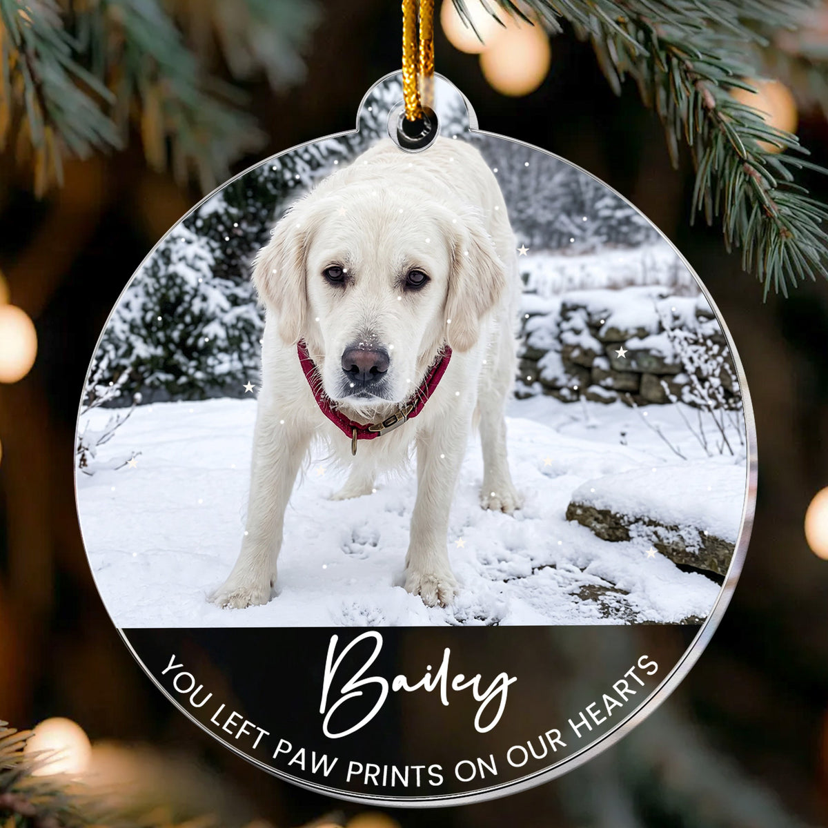 You Left Paw Prints On Our Hearts Custom Photo Pet Loss Christmas Gifts - Personalized Ornament