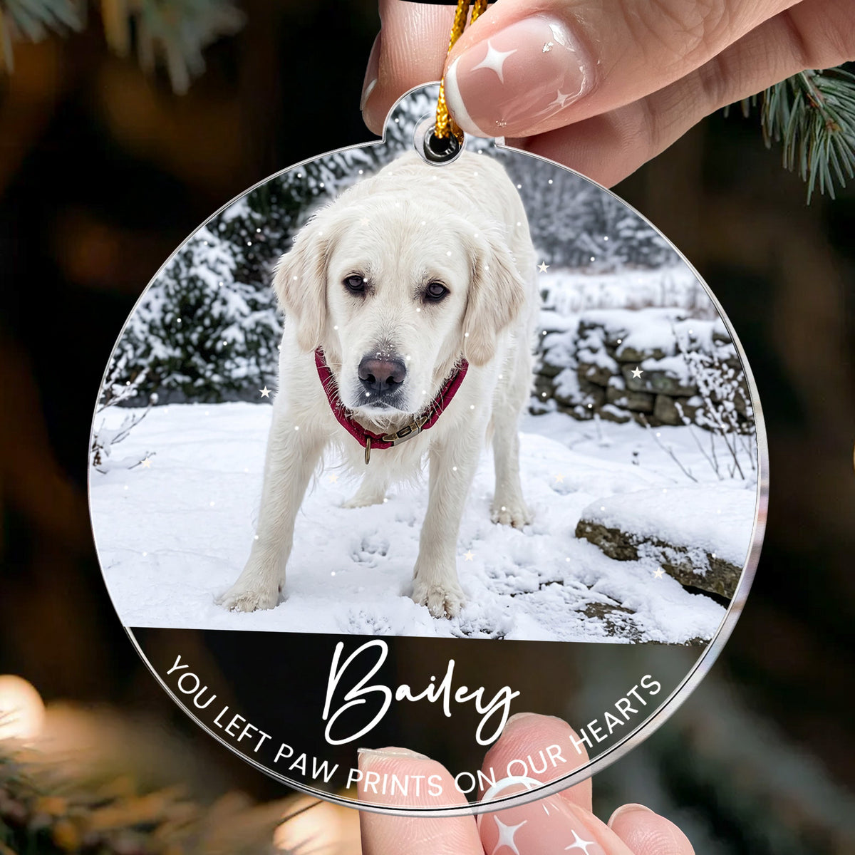You Left Paw Prints On Our Hearts Custom Photo Pet Loss Christmas Gifts - Personalized Ornament