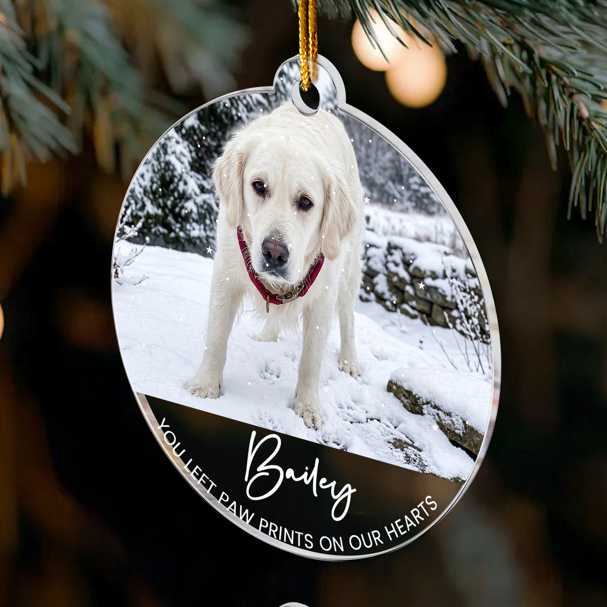 You Left Paw Prints On Our Hearts Custom Photo Pet Loss Christmas Gifts - Personalized Ornament